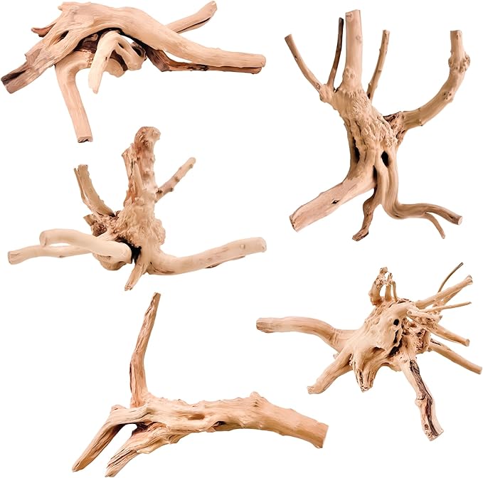 Kaiyuan Dynasty 5Pcs 6-8" Sinkable Spider Wood Natural Aquarium Decor Spiderwood for Reptile Decor Fish Tank Decorations Aquatic Plants Hardscaping