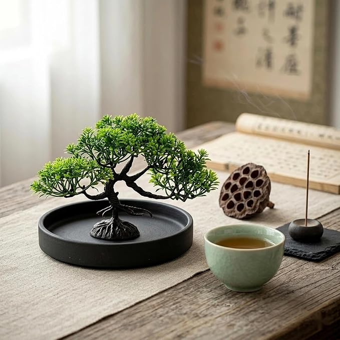 LOGOFUN 4 Pcs Aquarium Bonsai Tree Artificial Water Plant Fish Tank Decorations (Deep Green)