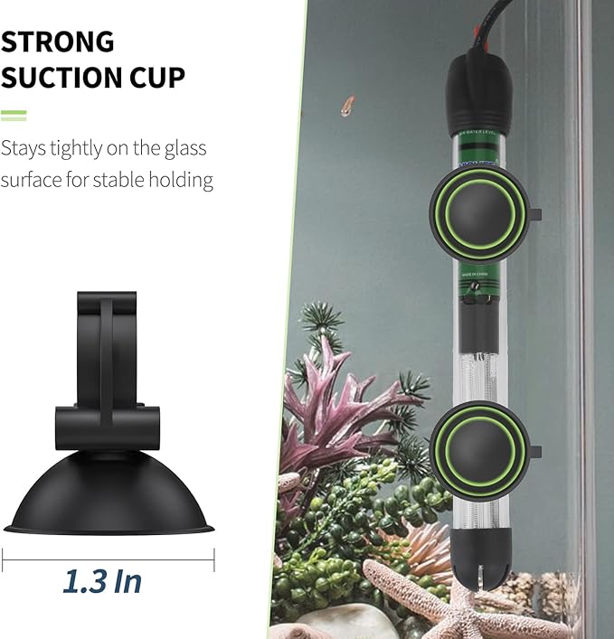 Pawfly 12 Pack Aquarium Heater Suction Cups Suckers with 0.95 Inch Clips Black Standard Heating Rod Holders Clamps for Fish Tanks (Not for Airline Tubing), 1.3 Inch