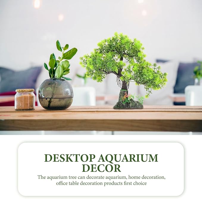 POPETPOP Aquarium Tree Decor 10.62In Artificial Plastic Water Plant Fish Tank Bonsai for Home Office Aquarium Landscape Decoration