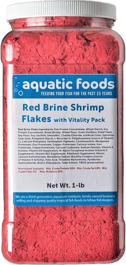 Red Brine Shrimp Color Enhancing Flakes with Vitamin Vitality Pack, Premium Zeigler Flakes…1-lb Lg Jar