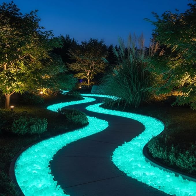 Shiny Stone Glow in The Dark Aquarium Neon Gravel Sand, Decorative Rocks for Fish Tank and Fairy Garden, Home Dec,305g/0.67lbs (5-8mm, Blue Green)