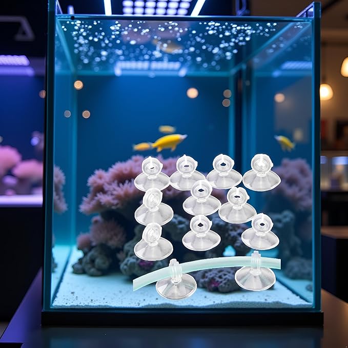 10Pcs Aquarium Suction Cup Clips Set, Fish Tank Air Line Holder, Clear Plastic for Glass Fish Supples