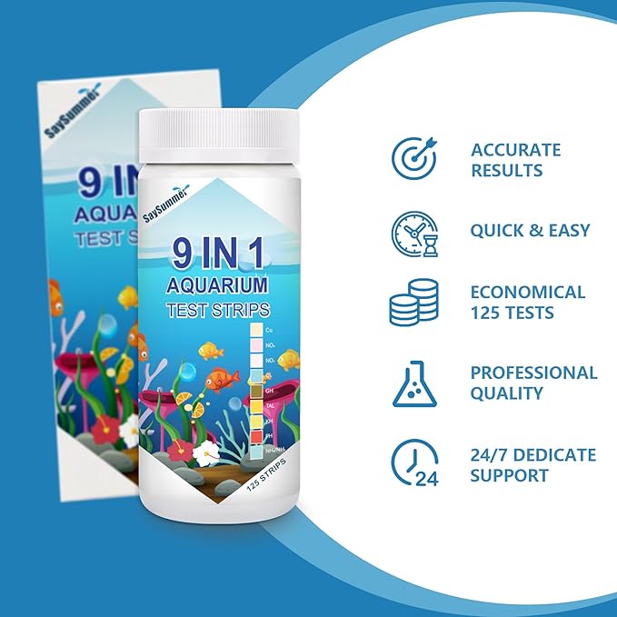 Aquarium Test Strips for Fish Tank: 9 in 1 Aquarium Ammonia Test Strips for Fish Tank - 125 Counts Aquarium Water Test Kit Testing Ammonia Nitrogen, Copper, pH and More