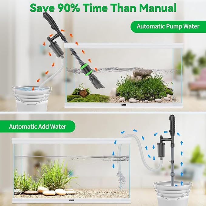 32W Electric Aquarium Vacuum Gravel Cleaner - Strong Suction, Automatic Water Change, Algae Remover, Sand Wash, Water Shower, Water Circulation & Timed Off (32W)