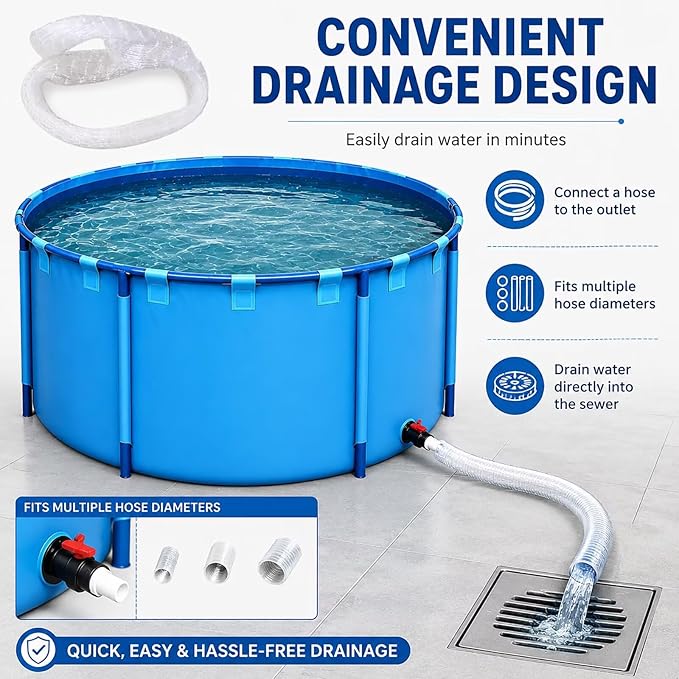 94.5 * 47.2 in Above Ground Pond(1558 Gal) 0.9MM Thickened Round PVC Koi Fish Pond,Portable and Foldable Fishponds Suitable for Aquaculture and Agricultural Water Storage with Anti-Jump Net