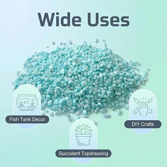 HappyFiller Succulent and Cacus Gravels,3-5mm,Fairy Garden Mini Rocks,Aquarium Fishbowl Decor Pebbles,Indoor Plants Topper Dressing Small Stones,0.88 LB,Blue
