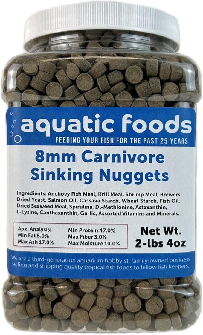 8mm - 5/16" Carnivore Sinking Pellets for Carnivore Cichlids, Catfish, Monster Fish, Bottom Fish, All Large Fish, Also Koi & Pond Fish. - WL…2-lbs 4oz Jar