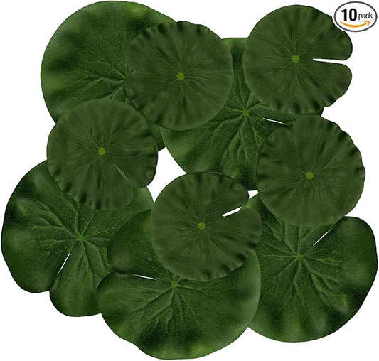 10pcs Artificial Floating Lotus Leaves Fake Aquarium Plants Realistic Fish Tank Plants Decorations Artificial Lily Pads for Ponds Garden Pool Decor 4inch and 5.9inch (Lotus Leaf)