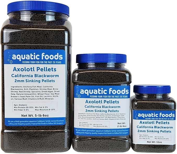 Axolotl Blackworm Pellets. 2mm-1/16 Sinking California Blackworm Small Pellets for Small Axolotl, Frogs, Shrimp, Salamanders, Newts, Snails…11oz Jar