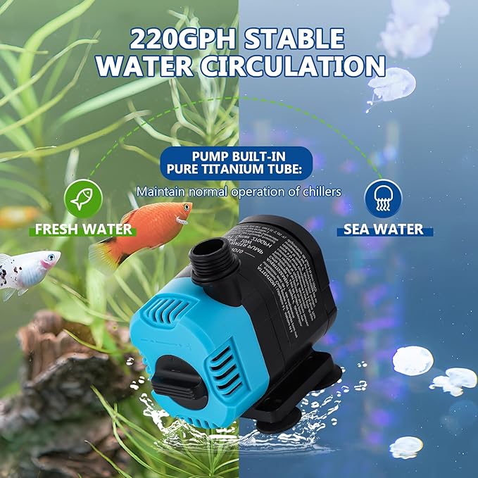 BAOSHISHAN 42gal Aquarium Chiller, 1/10 HP Axolotl Cooler, Special Quiet Design Refrigeration Compressor for hydroponics, Coral Reef, Fresh & Sea Tank (42gal/160L)