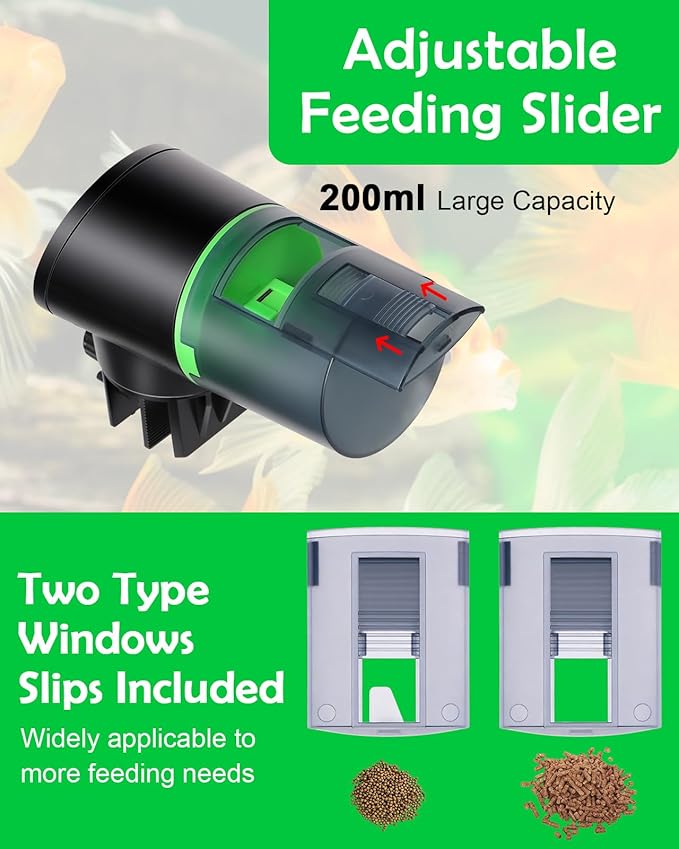 Automatic Fish Feeder for Aquarium - Auto Fish Food Dispenser Rechargeable for Small Large Tank with USB Charger Cable，12/24/48H Interval Esay Set Up (Black, CY-019)
