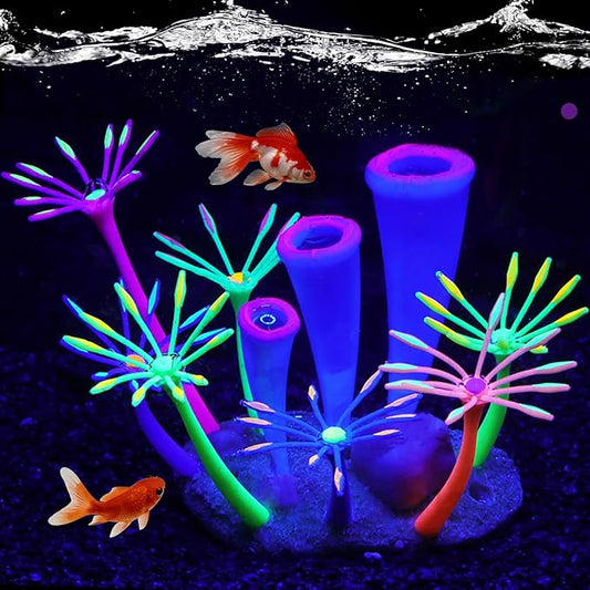 Glow in Dark Fish Tank Decorations for Aquarium, Artificial Soft Anemone Coral Plants Ornaments for Aquarium Decor Landscape, Silicone Fish Tank Accessories Decorations (Purple)