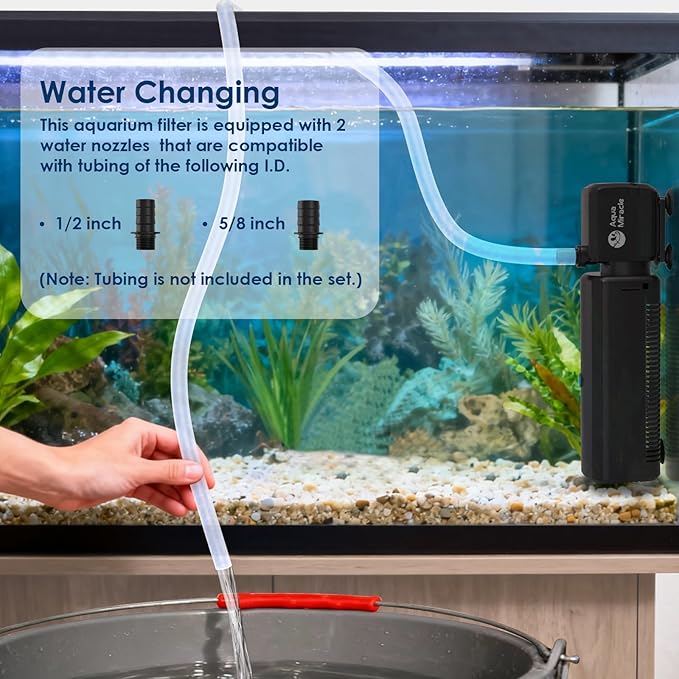 AquaMiracle Aquarium Filter with U - V Light & Filter Sponge, Fish Tank Filter with Timer for Green Water, Turtle Filter with Aeration & Rainfall Mode for Aquarium 80-200 Gallon