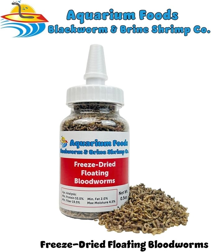 Freeze-Dried Bloodworms, Our Grade A Floating Bloodworms for All Freshwater Fish, Marines Corals, Anemones, Baby Pond Fish…0.5oz Squeeze Bottle