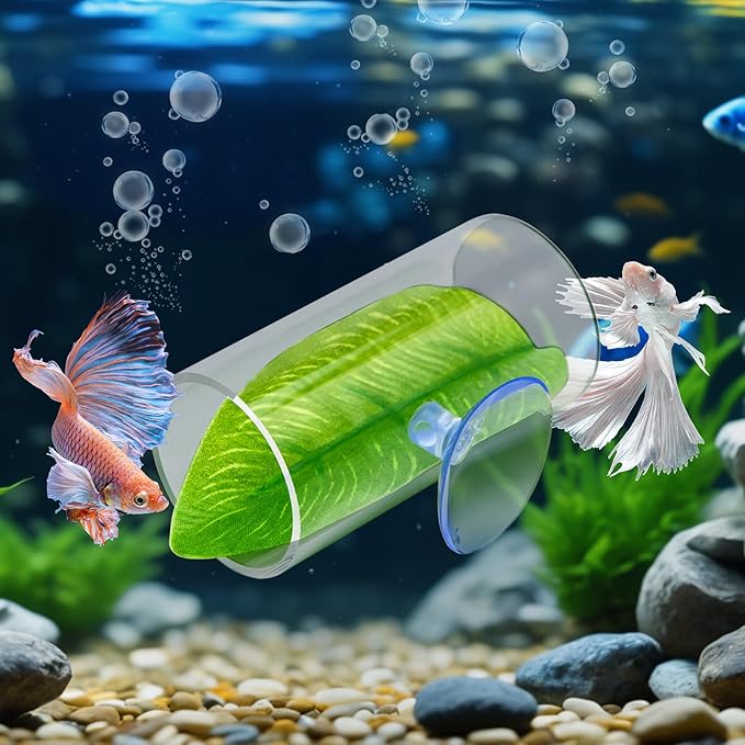 CousDUoBe 2 Pack Betta Fish Leaf Pad,2 Pack Betta Fish Acrylic Tube Tunnel