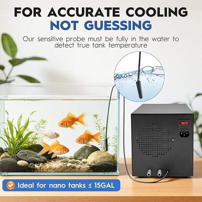 Small Aquarium Chiller 15gal/60L, Quiet Water Chiller for Household Fish Tanks Coral Reef Axolotl Hydroponics, Fish Tank Chiller 110V with Water Pump