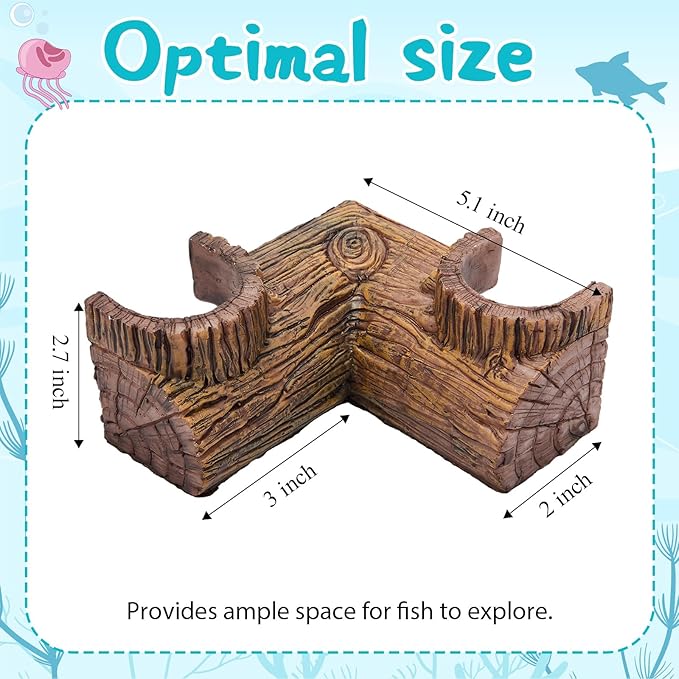 1 Pc Aquarium Underground Tunnel Cave Wood Like, 5.1 x 2 x 2.7 Inch Fish Hideout for Aquarium, Decoration for Guppy, Corydoras Catfish, Loaches, Corydora Catfish Bettas Pleco and Shrimps