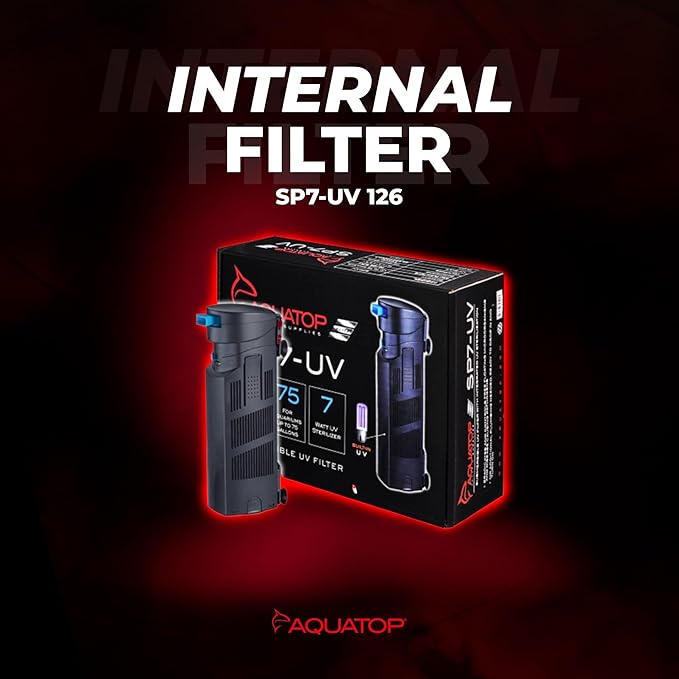 Aquatop 72-126 GPH Internal Filter - Submersible Filter - Includes Replaceable Filter Sponge - Ideal for Tank or Sump - Adjustable Flow Rate