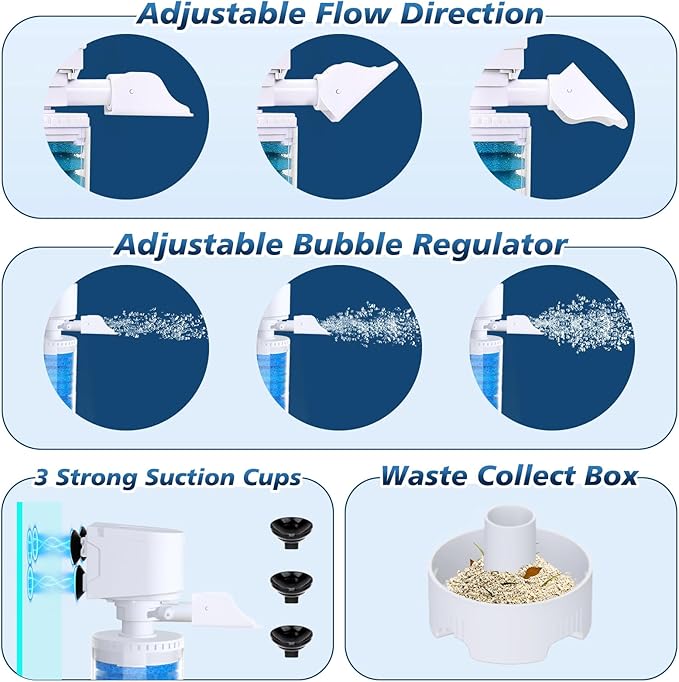 fishkeeper 20-100 Gal Multifunction Power Aquarium Filter, Up to 320GPH Adjustable Bubble & Silent Dual Mode Internal Fish Tank Filter for Filtration, Oxygenation, Circulation, Wavemaker
