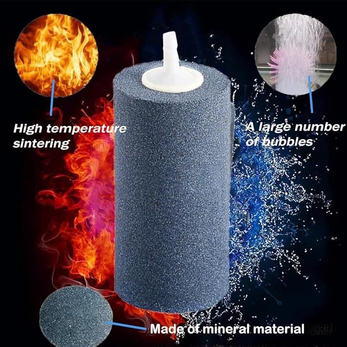 4" x 2" Air Stones for Hydroponics & DWC Buckets - High-Flow Cylinder Aerator for Compost Tea Brewing, Koi Pond & Aquarium Fish Tank - Non-Clogging Silicon Carbide Bubbler (6-Pack)