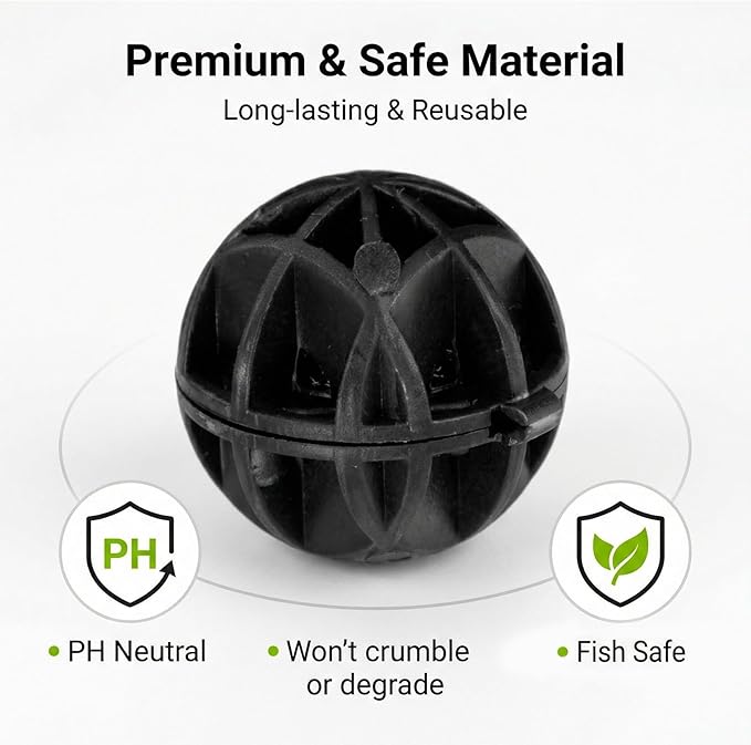 RAINFLOW Aquarium Bio Balls - 100pcs Black Bulk Sump Filter Media with Sponge Biological Filtration Media for Koi Pond,Fish Tank,Canister,Air Pump