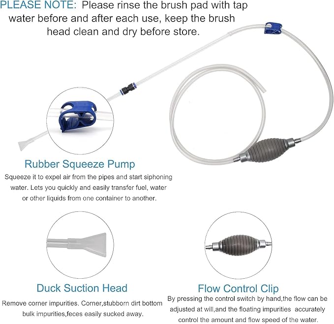 Fish Tank Cleaner and Aquarium Water Changer Siphon with a Thinner Water Tubing，Gravel Vacuum for Aquarium Kit，Perfect for Cleaning Small Fish Tank (Extrusion Type)