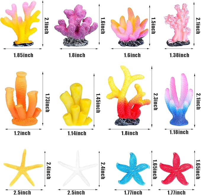 Mimorou 12 Pieces Fake Coral Plant Aquarium Decorations Fish Tank Ornament Decor Artificial Polyresin Colorful Coral Reef Decoration Accessories for Betta Fish Tank Aquarium Landscape(Lovely Style)