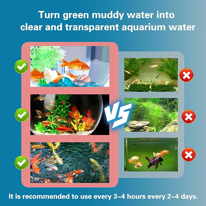 7W Timer UV Aquarium Clean Light for Algae Removal, Energy-Efficient LED Fish Tank Light with Waterproof Design for Pond and Aquarium