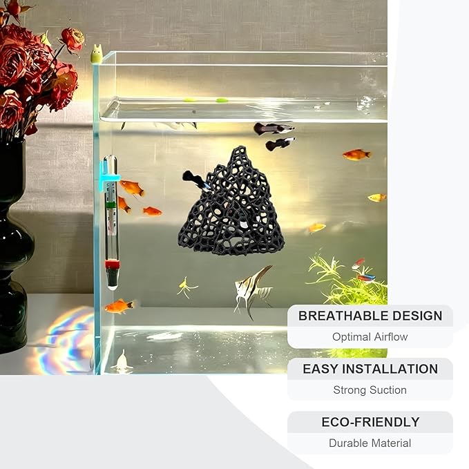 Cave with Suction Cup, Aquarium Betta Fish Hideout Habitat Decor, Stable Resting Hiding Place for Cherry Shrimp, Dwarf Shrimp, Guppy and Small Fish (Black)