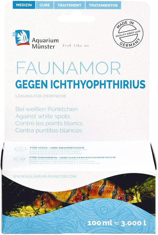 Aquarium Munster FAUNAMOR Ich Treatment – FDA-Indexed White Spot Disease Cure for Ornamental Fish, Safe & Effective Medication for Freshwater