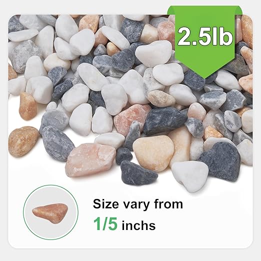 Pulovin 2.5 lbs Small Rocks for Plants, 1/5 Inch Pebbles for Indoor Plants, Natural Decorative Pea Gravel for Aquarium, Fish Tank, Terrarium, Succulents, Bamboo Plants, Vases, Cactus, Crafts