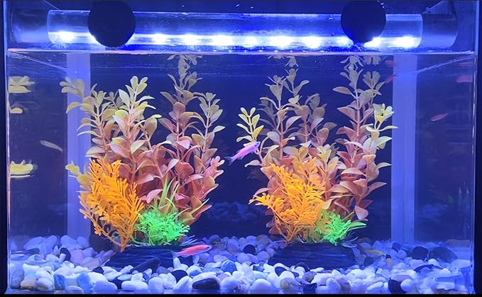 Aquarium Fish Tank Landscaping Artificial Plants Plastic Decoration Soft Fake Large Aquarium Simulation Realistic Colour Betta Plants Accessories 2 PCS (Orange)
