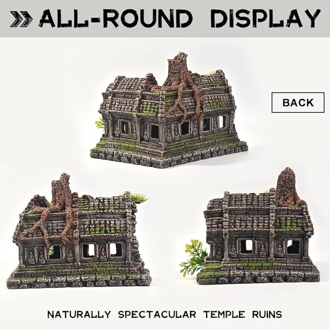 Aquarium Decorations Large Fish Tank Ornament Reptile House Shelter Decor Aquarium Hides with Betta Cave Temple Ruins Tree House Aquarium Landscape Decoration