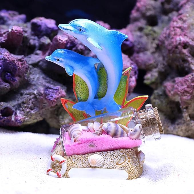 OMEM Aquarium Ornament Wishing Bottle Coral Rockery Aquarium Accessories Aquarium Landscaping Decoration (Dolphin)