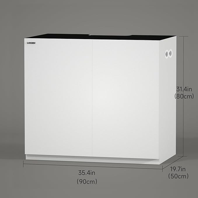 LANDEN Aquarium Wooden Stand and Cabinet for up to 55 Gal Tank, Fish Reptile Sea Salt WaterTank Stand, Nano Foam Leveling Mat Included, W35.5xD19.7xH31.5 in, Wooden Matte White Painted(Stand Only)