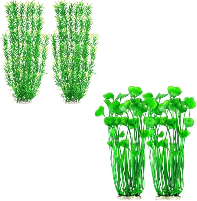 MyLifeUNIT Artificial Aquarium Plants, Tall Plastic Fish Tank Plants for Aquarium Decor (Green), 2-Pack 15.75-Inch & 21-Inch