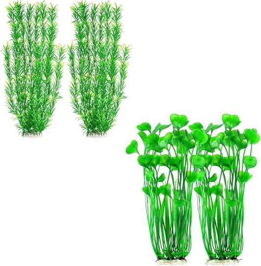 MyLifeUNIT Artificial Aquarium Plants, Tall Plastic Fish Tank Plants for Aquarium Decor (Green), 2-Pack 15.75-Inch & 21-Inch