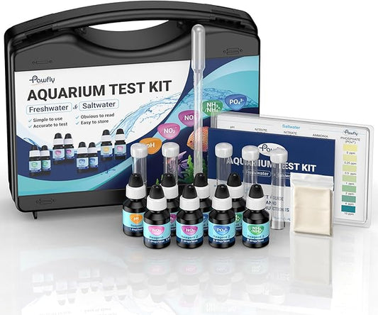 Pawfly 5 in 1 Aquarium Water Master Test Kit, Aquarium Water Test Kit Fish Tank Water Testing Kit for pH Nitrite Nitrate Ammonia & Phosphate, Aquarium Test Kit for Freshwater & Saltwater Fish Tanks