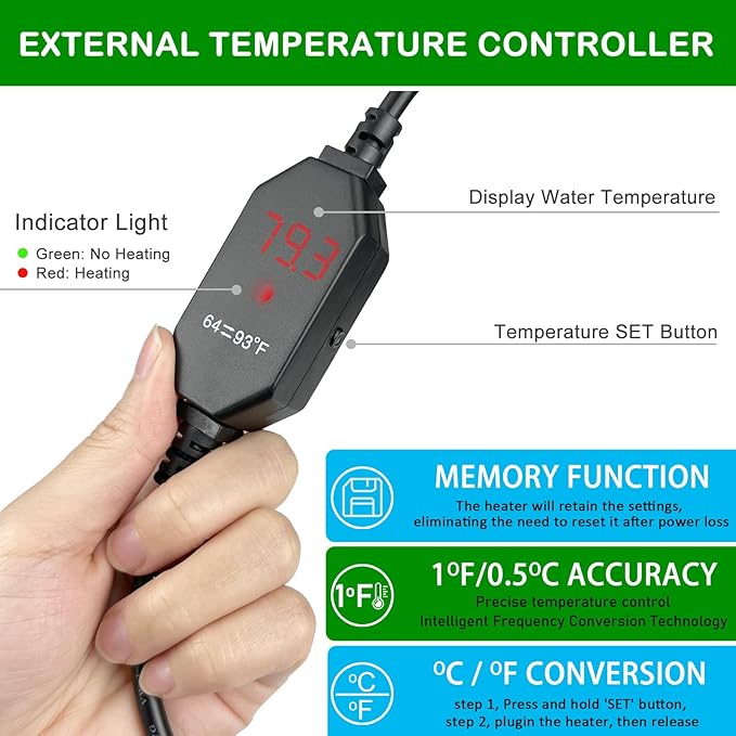 Shatter-Resistant Aquarium Heater, USB 10W Adjustable Mini Fish Tank Heater with External Temperature Controller, Overheating Protection, Used for 0.5-1 Gallon Tank (Alumina Ceramic)