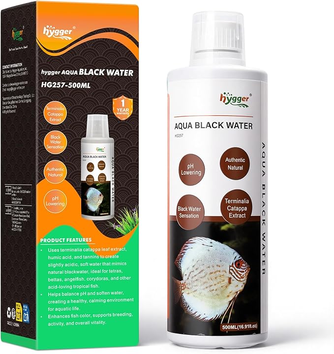 hygger Blackwater Aquarium Conditioner with Natural Olive Leaf Extract, Humic & Tannins, Regulate pH Value Soften Water Create Tropical Biotope Black Water Environment for Freshwater Aquarium (500ML)