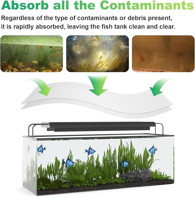 Make Cloudy Water Crystal Clear, Aquarium Filter Sheets for Water Filtration,100 Count, with All Types of Filters on the Market