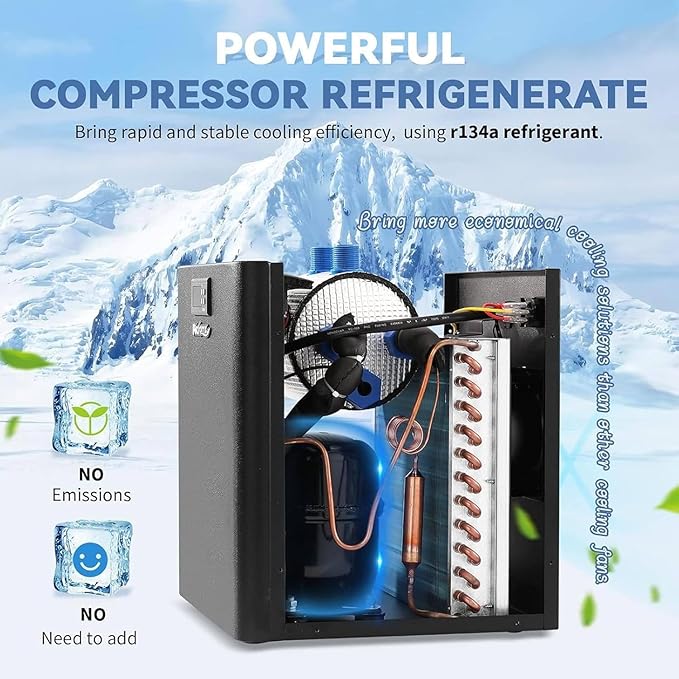 160L/300L/500L/1000L Aquarium Chiller, 1/10HP 1/3HP 1/2HP 1HP Active Aqua Water Chiller, Fish Tank Chiller for Hydroponics Systems, for Fresh and Saltwater Fish Tank,ForFishTankOnly-500L/132Gal