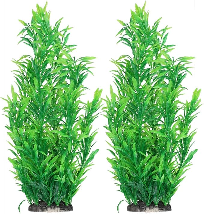 Fish Tank Decorations Plastic Plants, 2Pcs Aquarium Artificial Aquatic Plants, Realistic Underwater Aquarium Plants, Large Water Grass Decoration Ornament Safe for All Fish - 15 inch