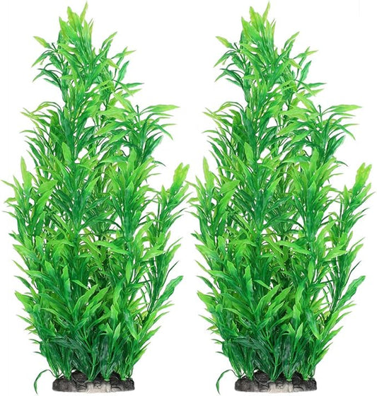 Fish Tank Decorations Plastic Plants, 2Pcs Aquarium Artificial Aquatic Plants, Realistic Underwater Aquarium Plants, Large Water Grass Decoration Ornament Safe for All Fish - 15 inch