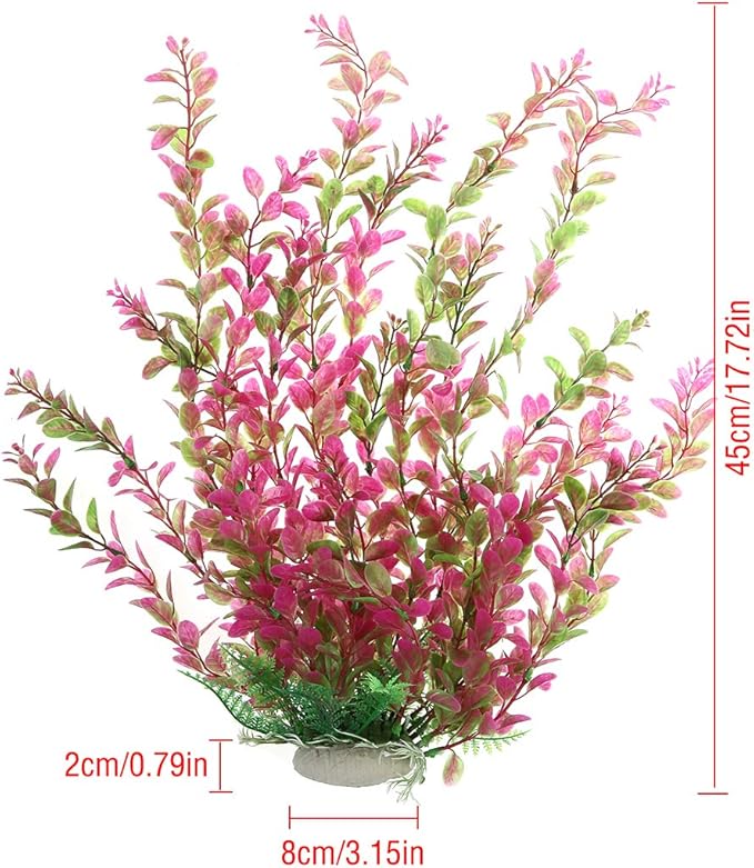 18 Inch Artificial Aquarium Plants, Red Rhodo Plastic Fish Tank Decorations, Safe for Freshwater & Saltwater, Non-Toxic Stone Base Ornament for Betta Fish Tank