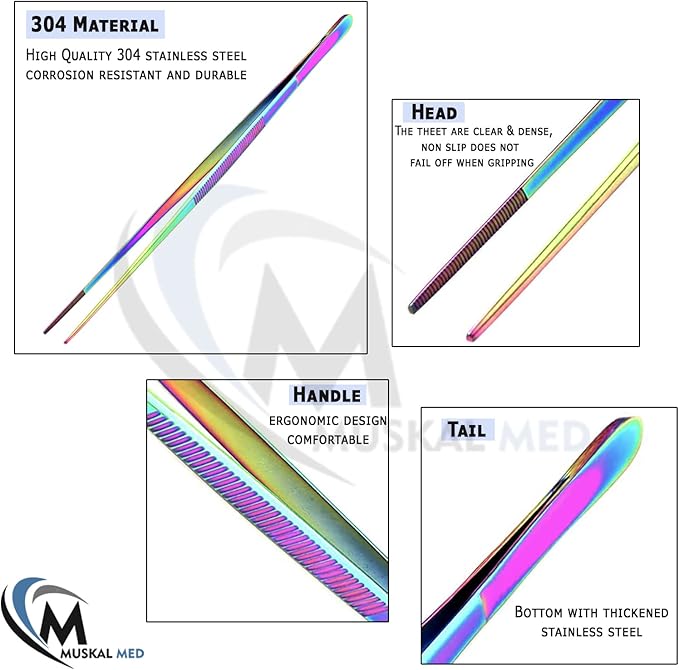Aquarium Tweezers Stainless Steel Straight Tweezers For Fish Tank Aquatic Plants Long Handle Reptile Feeding Tongs,24 Inch Multi Rainbow Color
