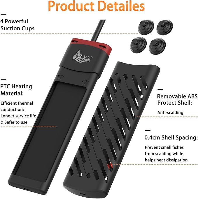AQQA PTC Aquarium Heater 200W for Fish Tank 20-40 Gallon Digital Thermostat with External Controller Temp Range 59-94℉ with Overheat & Out-of-Water Auto Shut-Off Protection (200W for 20-40Gal)