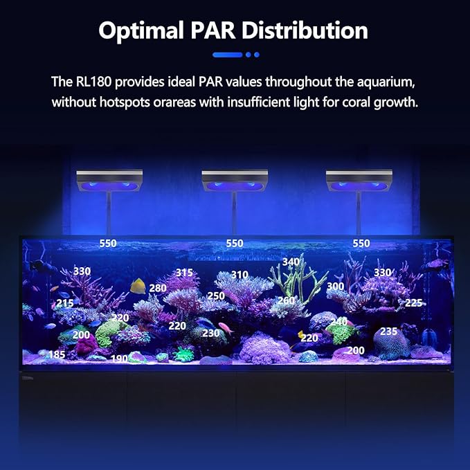 PopBloom RL180 Reef LED Light,Outperforms 200W+,Smart APP Control Fish Tank Light Reef Lights for Coral 80CM 30inch Marine Tank, Arm Mounting Aquarium Light