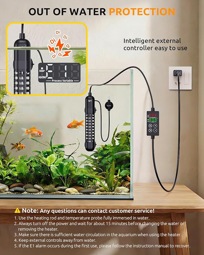 SEAOURA Small Aquarium Heater, 25W Mini Fish Tank Heater 1-5 Gallon Tank, Adjustable Turtle and Betta Heater with LED External Controller for Freshwater Saltwater